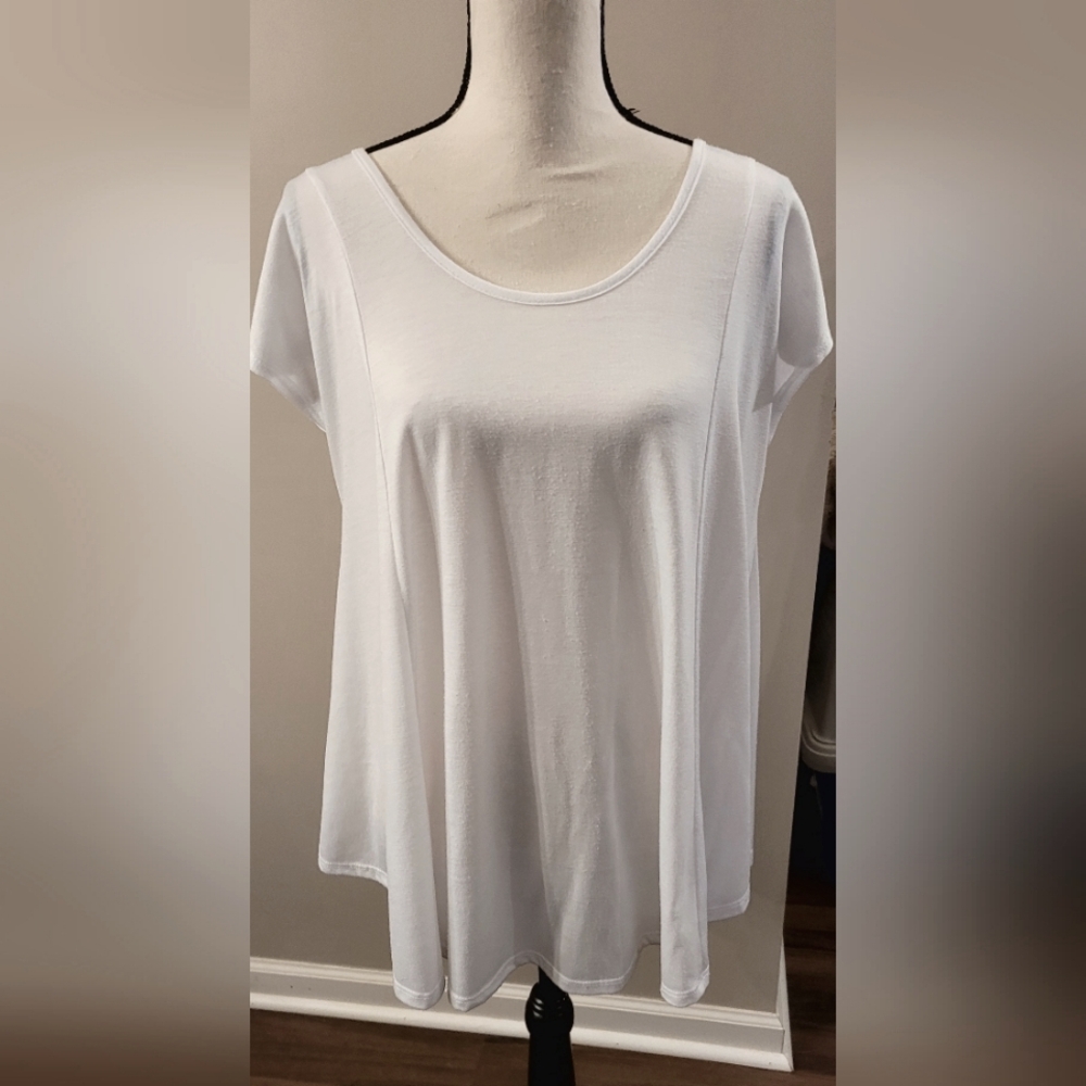 Beautiful White Women's Maternity Top With Orange Fabric Design On Back, Size Lg